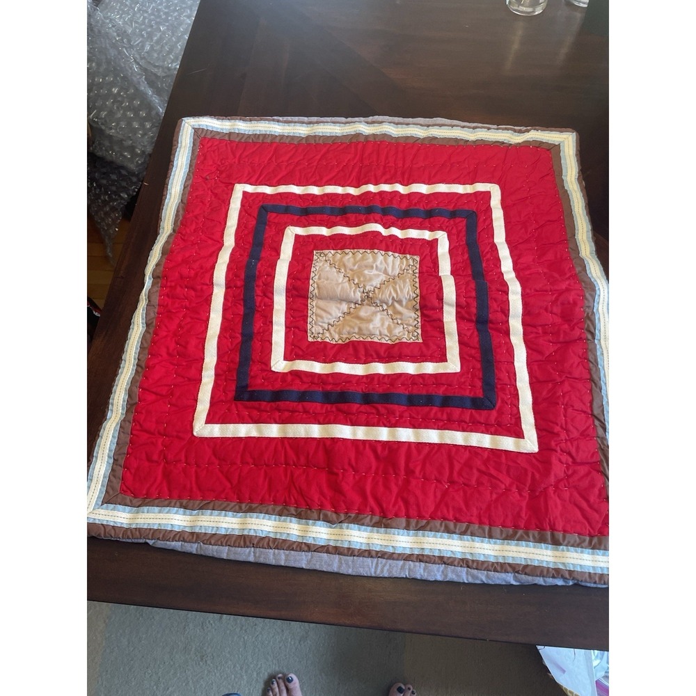 Pottery Barn Kids Euro Pillow Sham Quilted Patchwork Red Squares 26x26